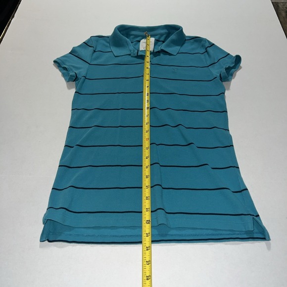 American Eagle Polo Shirt Women's Medium Blue Striped Embroidered Short Sleeve - Picture 4 of 5